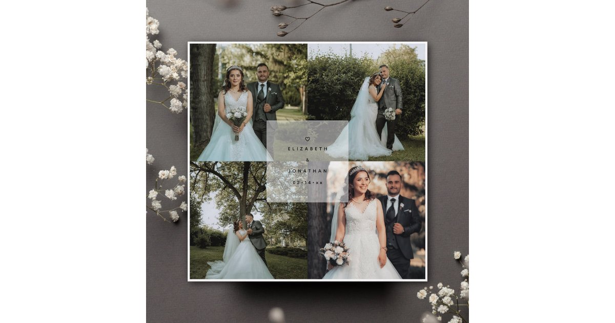 Simple Minimalist 4 Photo Collage Wedding Thank You Card | Zazzle