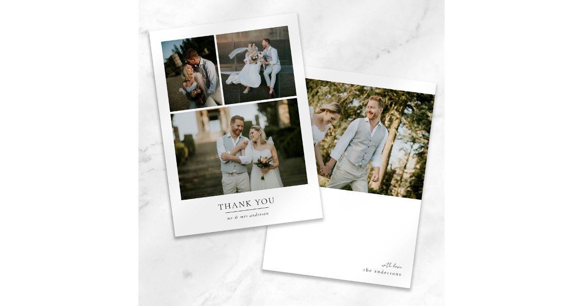 Simple Minimalist 4 Photo Wedding Thank You Card | Zazzle