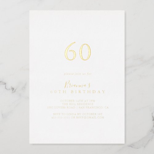 Simple Minimalist 60th Birthday Party Gold  Foil Invitation