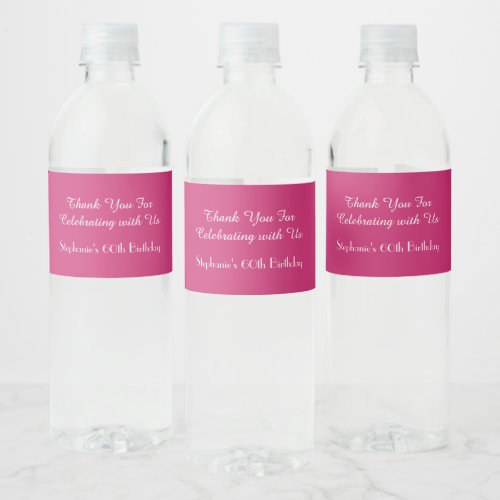 Simple Minimalist 60th Birthday Party Hot Pink Water Bottle Label