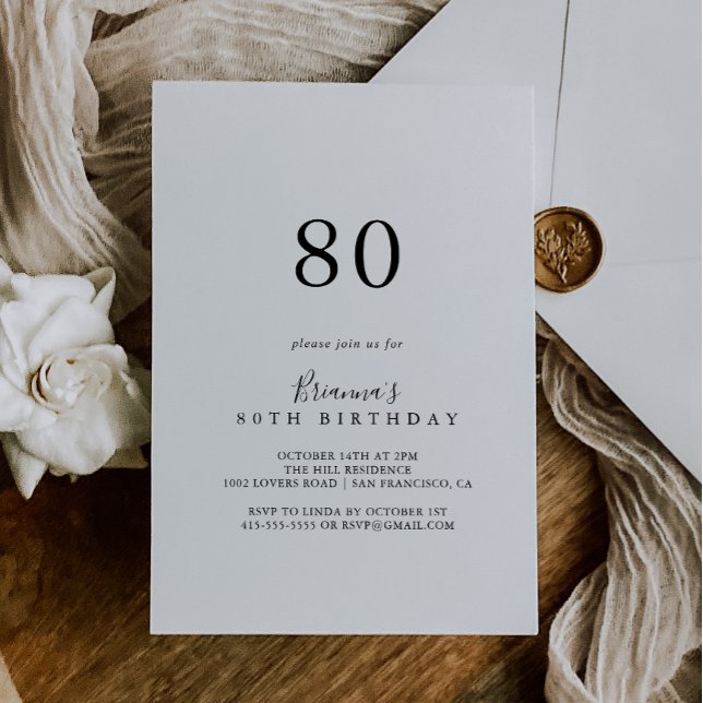 Simple Minimalist 80th Birthday Party Invitation (Creator Uploaded)