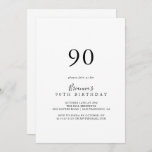 Simple Minimalist 90th Birthday Party Invitation<br><div class="desc">This simple minimalist 90th birthday party invitation is perfect for a modern birthday party. The simple and elegant design features classic and fancy script typography in black and white.</div>