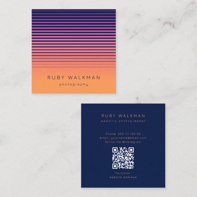 Simple Minimalist Abstract Stripes Photographer Square Business Card (Front/Back)