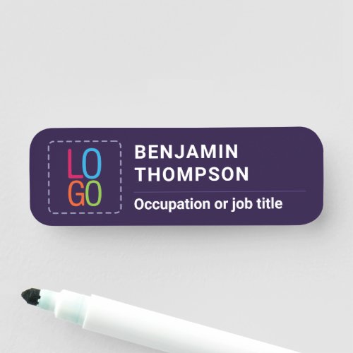 Simple Minimalist Add Logo  Name Business Purple Name Tag