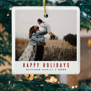 Simple Minimalist and Modern Family Photo Ceramic Ornament