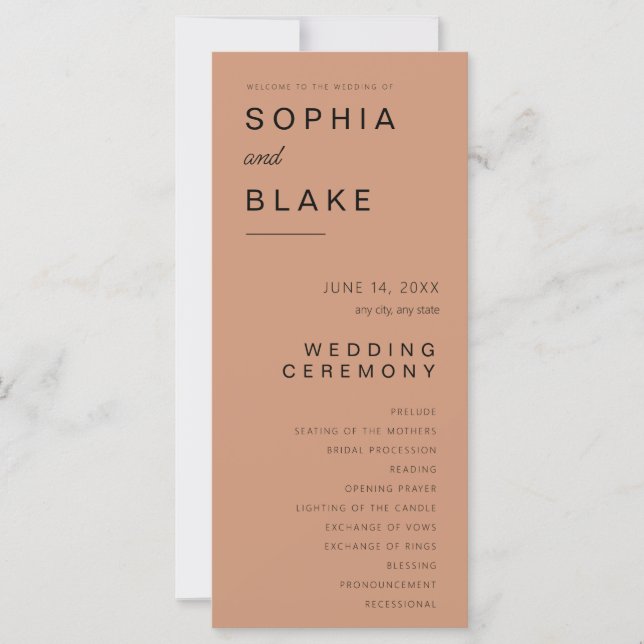 Simple Minimalist Antique Brass Wedding Program (Front)