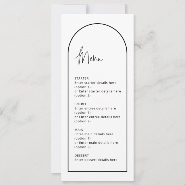 Simple Minimalist Arch Wedding Menu Card (Front)