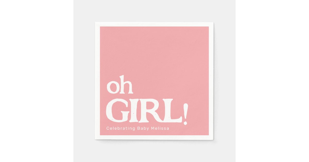 Simple Minimalist Baby Shower Pink Oh Girl Napkins Zazzle