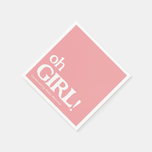 Simple Minimalist Baby Shower Pink Oh Girl Napkins Zazzle