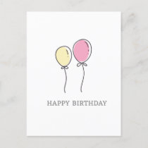 Simple Minimalist Balloons Happy Birthday Greeting Postcard