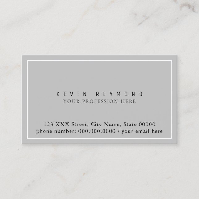 Simple & Minimalist Basic Gray Professional Business Card (Front)