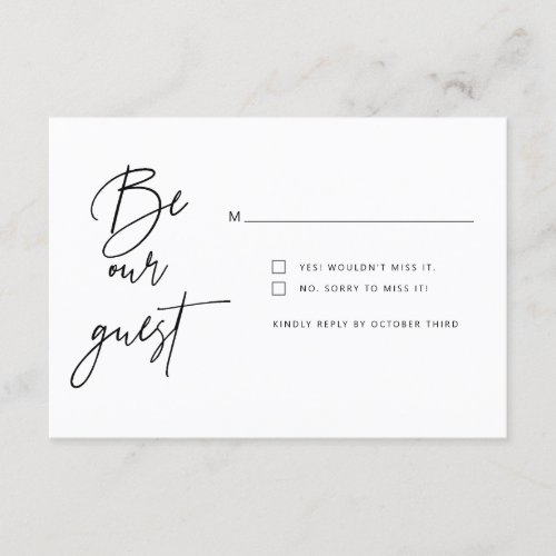 Simple minimalist be our guest RSVP Reply Card