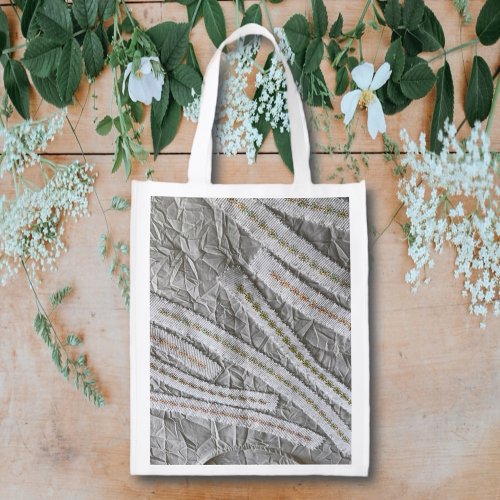 Simple minimalist beige cream wildflowers stripes  grocery bag