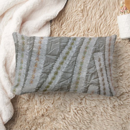 Simple minimalist beige cream wildflowers stripes  lumbar pillow