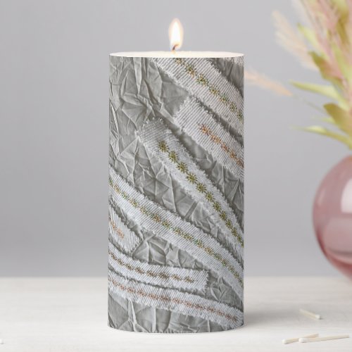 Simple minimalist beige cream wildflowers stripes  pillar candle