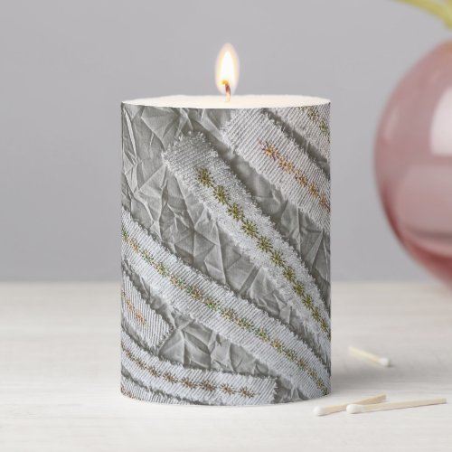 Simple minimalist beige cream wildflowers stripes  pillar candle