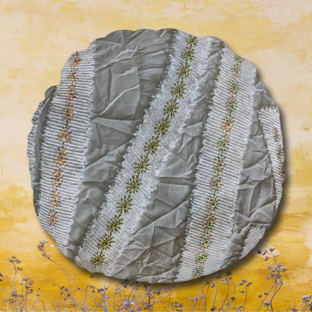 Simple minimalist beige cream wildflowers stripes  round pillow (Creator Uploaded)
