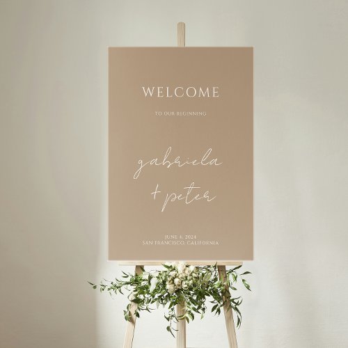 Simple Minimalist Beige Wedding Welcome Foam Board