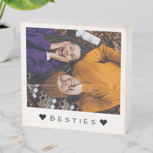 Simple Minimalist Best Friends Forever Photo Wooden Box Sign (In Situ Horizontal)