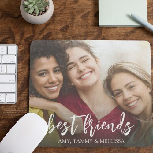 Simple Minimalist Best Friends Photo Calligraphy Mouse Pad