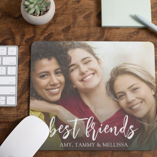 Simple Minimalist Best Friends Photo Calligraphy Mouse Pad (Creator Uploaded)