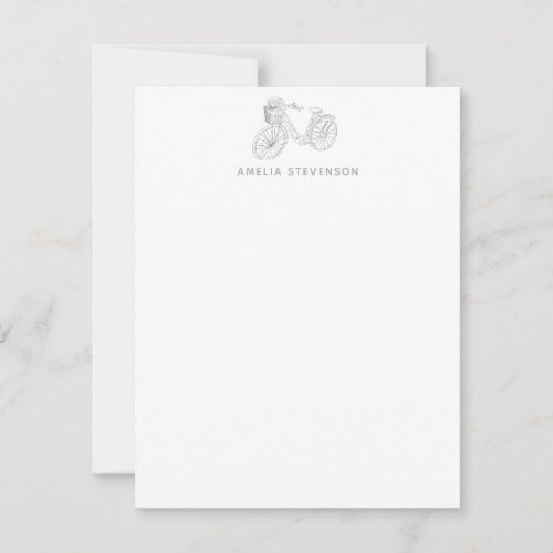 Simple Minimalist Bicycle Personal Stationery Name Note Card