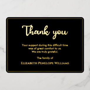 Simple Minimalist Black And Gold Memorial Funeral Foil Invitation