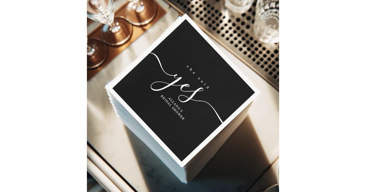 Simple Minimalist Black and White Bridal Shower Napkins | Zazzle