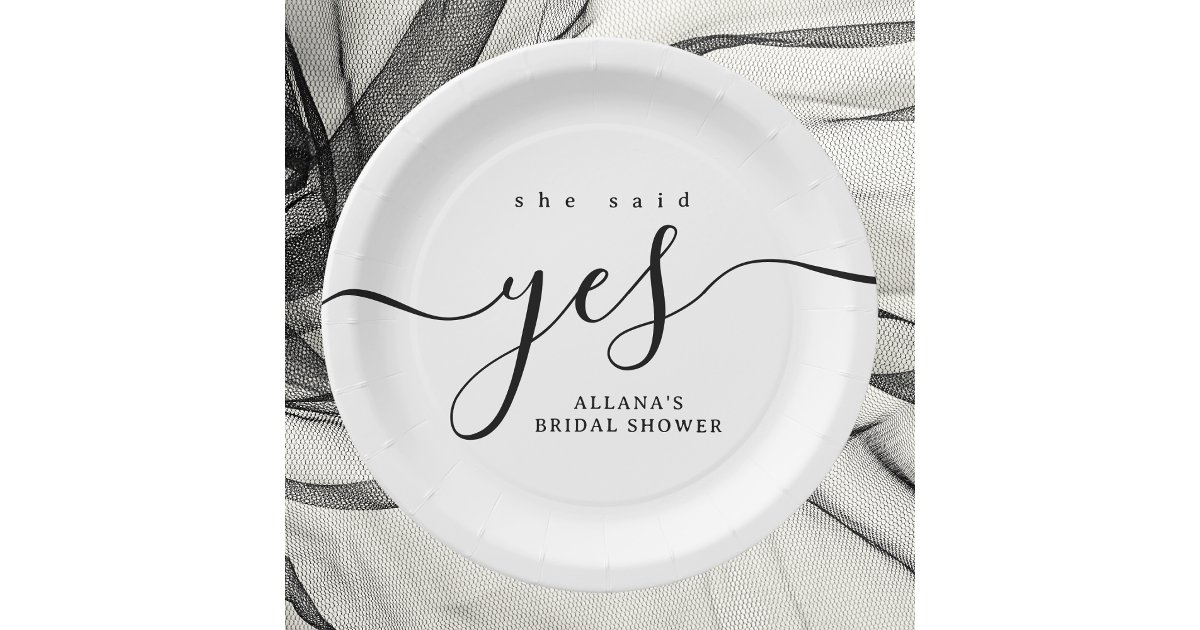 Simple Minimalist Black and White Bridal Shower Paper Plates | Zazzle