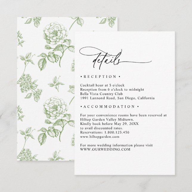 Simple Minimalist Black and White Details Wedding Enclosure Card (Front/Back)