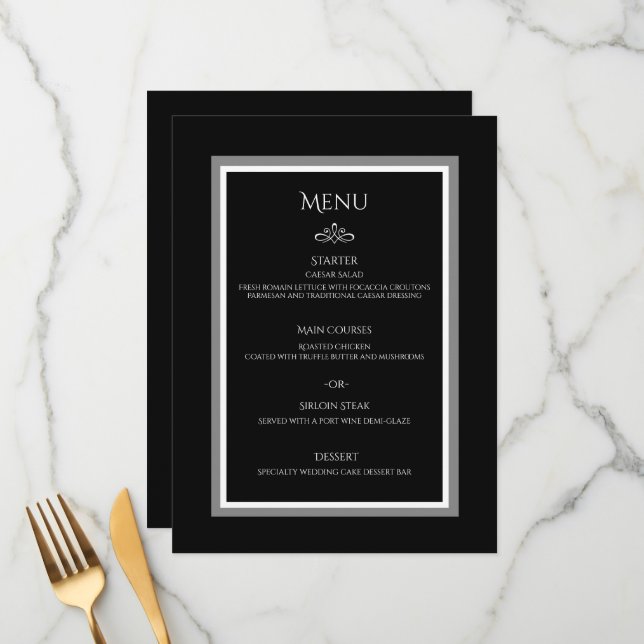 Simple minimalist black and white elegant wedding  menu (Front/Back In Situ)