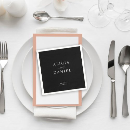 Simple minimalist black and white elegant wedding napkins