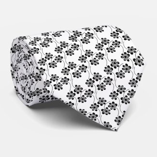 Simple Minimalist Black and White Floral Pattern Tie