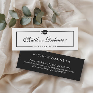 Simple Minimalist Black and White Graduation Mini Business Card