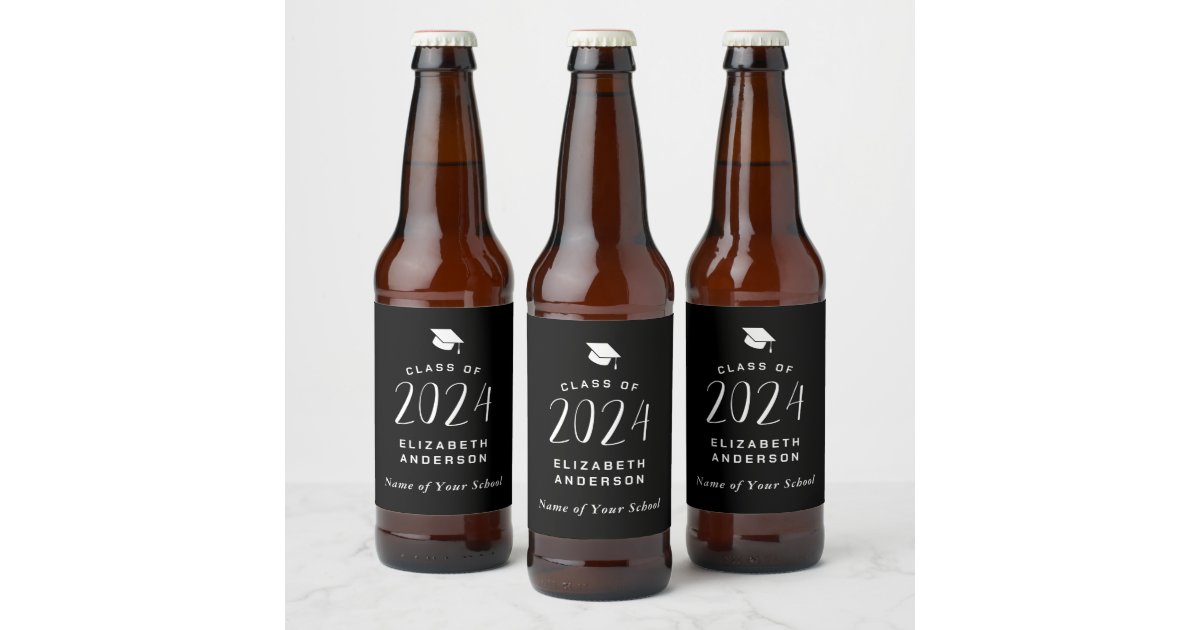 Simple Minimalist Black and White Graduation Party Beer Bottle Label ...