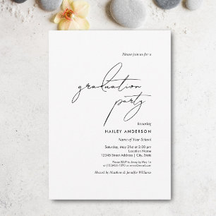 Simple Minimalist Black and White Graduation Party Invitation