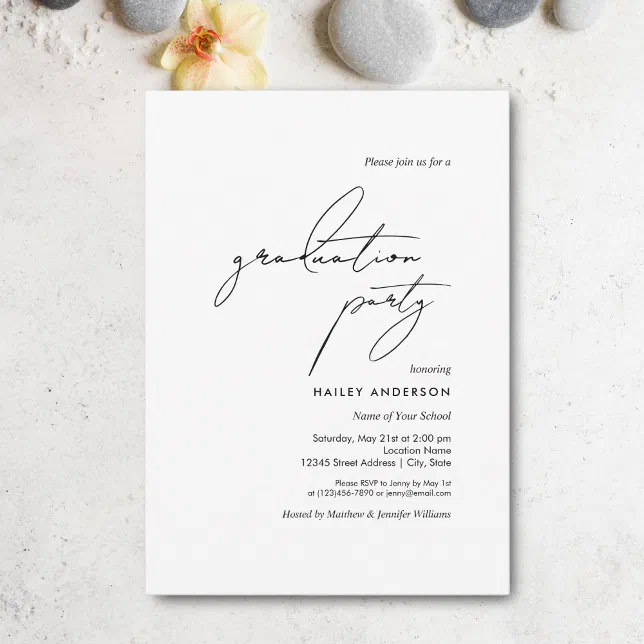 Simple Minimalist Black and White Graduation Party Invitation | Zazzle