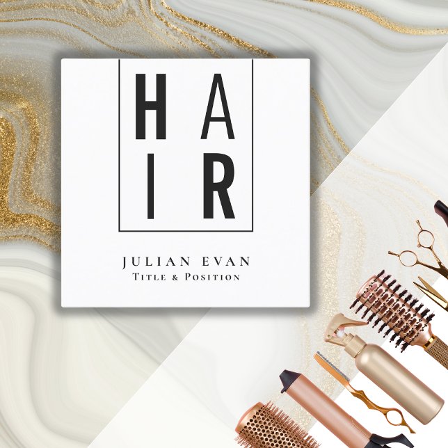 Simple Minimalist Black and White Hairdresser Square Business Card (Creator Uploaded)
