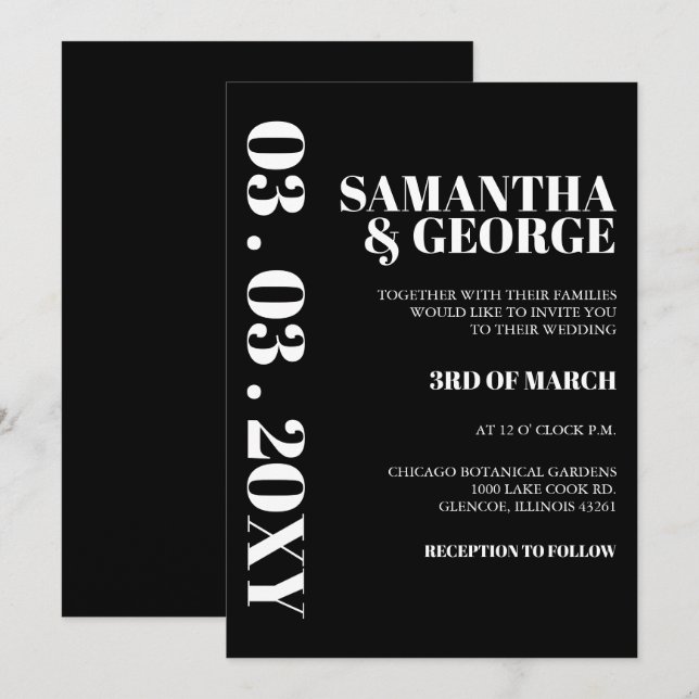 Simple Minimalist Black and White Modern Wedding Invitation (Front/Back)