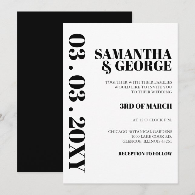 Simple Minimalist Black and White Modern Wedding  Invitation (Front/Back)
