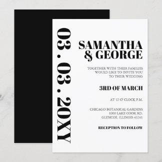 Simple Minimalist Black and White Modern Wedding  Invitation
