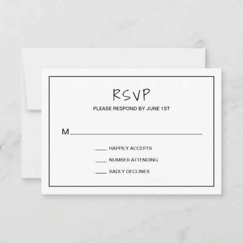 Simple Minimalist Black and White Modern Wedding RSVP Card