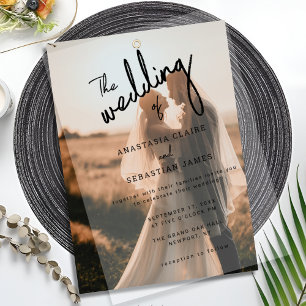 Simple Minimalist Black and White Photo Wedding Vellum Invitations