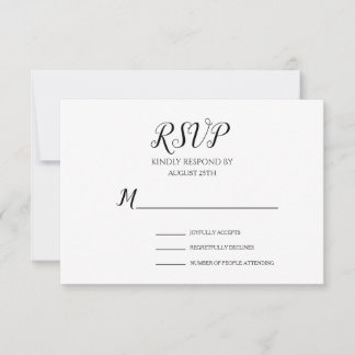 Simple Minimalist Black and White Script Wedding RSVP Card
