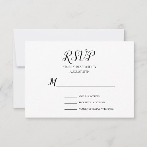 Simple Minimalist Black and White Script Wedding RSVP Card