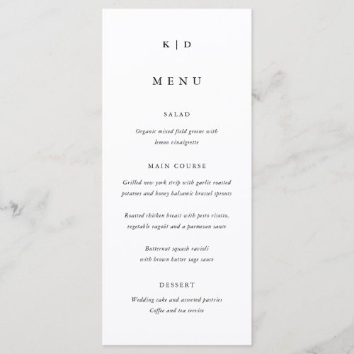 Simple Minimalist Black and White Tall Wedding Menu