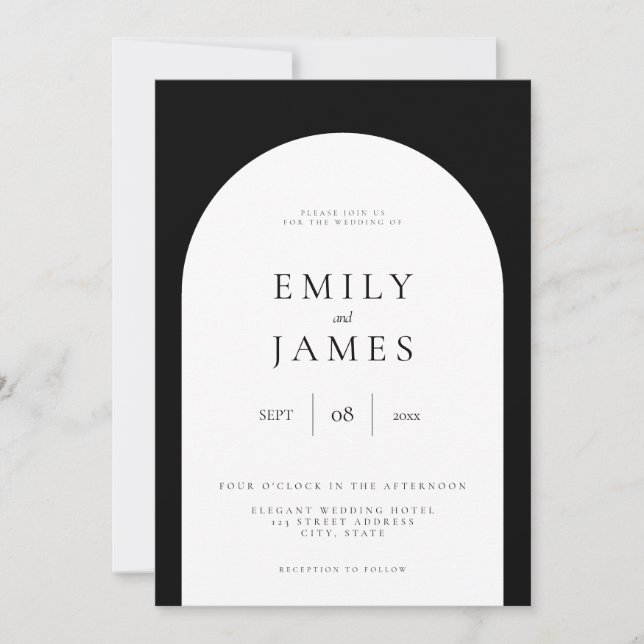 Simple Minimalist Black and White Wedding Invitation (Front)