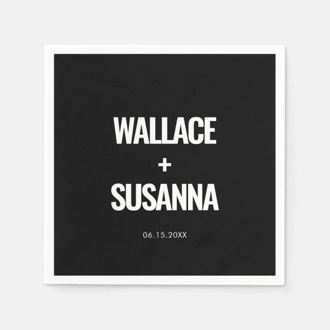 Simple minimalist black and white wedding napkins (Front)