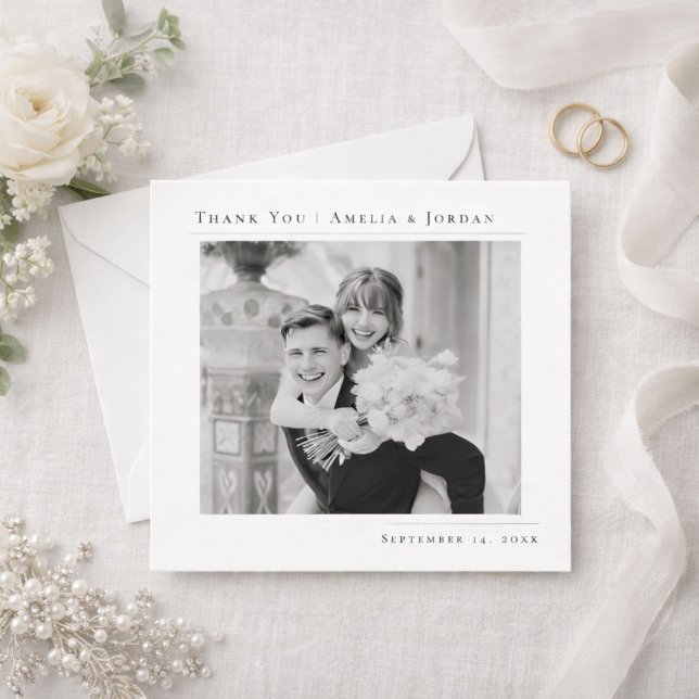 Simple Minimalist Black and White Wedding Photo Thank You Card (Creator Uploaded)