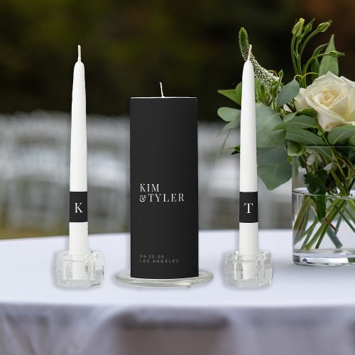 Simple minimalist black and white wedding unity candle set